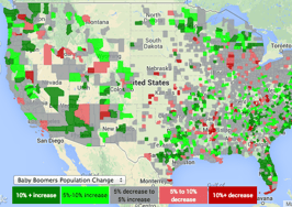 Heat map shows baby boomers and millennials on the move