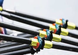 A crew team rowing a boat in tandem