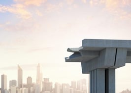 A gap in a concrete bridge