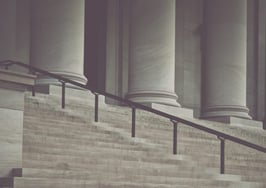 Courthouse steps through a vintage filter