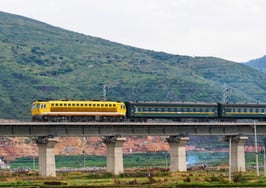 A high-speed train running through China's countryside