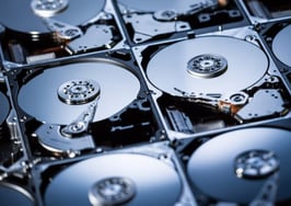 A close-up of the inside df hard drives