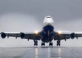 A jumbo jet taking off