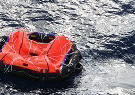 A life raft floating in the ocean