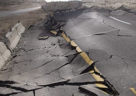 Cracks in asphalt as the result of an earthquake
