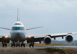 A jumbo jet preparing for takeoff