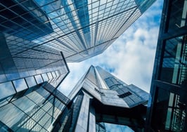 A low-angle view of buildings in Hong Kong