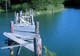 A rickety bridge with gaps