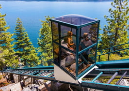 An outdoor elevator at the Crystal Pointe estate in Tahoe. (Photo credit: Chase International)