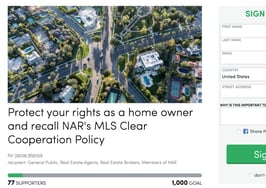 Screenshot of NAR petition