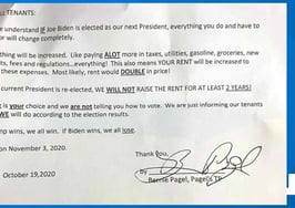 Landlords threaten to raise tenants' rent if Biden wins in November