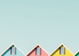 four colorful house roofs