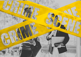 A real estate agent talking to someone behind crime scene tape to signify top safety tips for real estate agents in 2025.