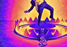 An image of a man in a suit balancing over a bear trap to represent costly business traps real estate agents fall into.