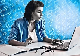 A woman on her computer with code in the background to signify costly ChatGPT mistakes.