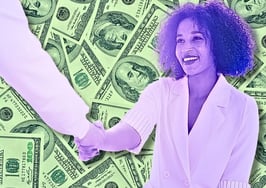 Money in background with people shaking hands as they compete with a discount real estate agent.