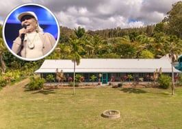 Headshot of Roseanne Barr with her house for sale in Honokaa, Hawaii