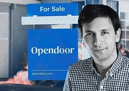 A picture of the new CEO in front of an Opendoor sign for an article about Opendoor's resurrection.