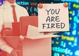 Job loss in real estate: A man carries a box of his belongings after being fired, symbolizing the risks agents face when personal opinions on social media.