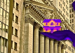 Photo of home in front of stock exchange to convey How real estate agents become wealth advisors