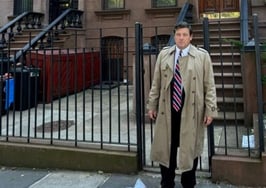 Department of Justice attorney Ed Martin poses in front of New York Attorney General Letitia James' Brooklyn home.