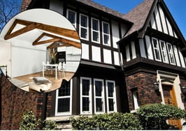 Tudor style home and exposed beam design