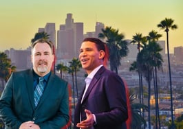 CRMLS CEO Art Carter and Compass CEO Robert Reffkin pictured over a California skyline background