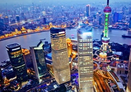 Aerial view of high-rise buildings in Shanghai representing Christie's International Real Estate Shanghai affiliate opening.