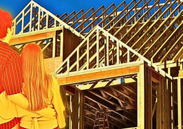An image of a couple looking at a framed up home to represent a new-construction buyer.