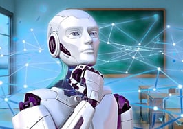 An image of a robot in front of a matrix to represent real estate AI training.