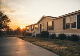 A single-story manufactured home on a residential lot, illustrating a story on manufactured housing zoning