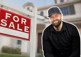 Josh Ries' headshot next to a "for sale" sign in front of a house to represent real estate yard signs.