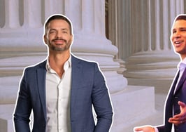 An image of Alex Vidal and Compass International Holdings CEO Robert Reffkin on court steps to represent compass sues ex-era president.
