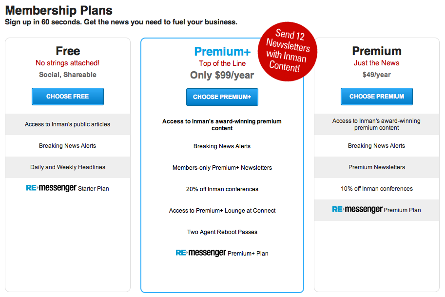 Inman News Membership plans