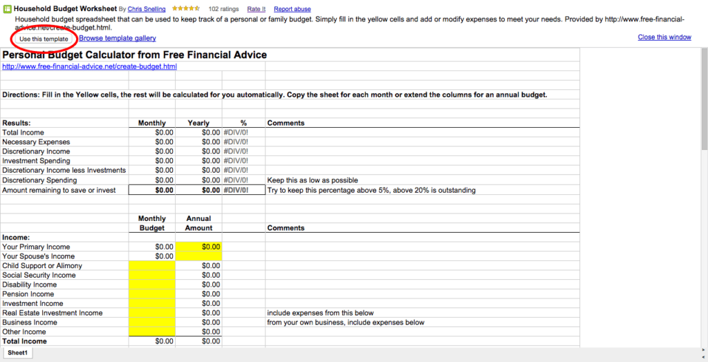 Household Budget Worksheet   Google Docs Templates