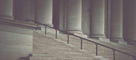 Courthouse steps through a vintage filter