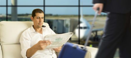 A man in a luxury airport lounge