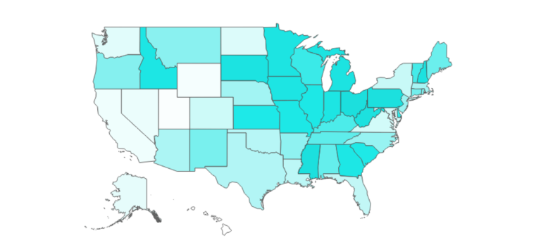 Homeownership in states with the most and least student debt