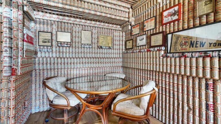 Condo lined with Budweiser cans comes with free beer for life