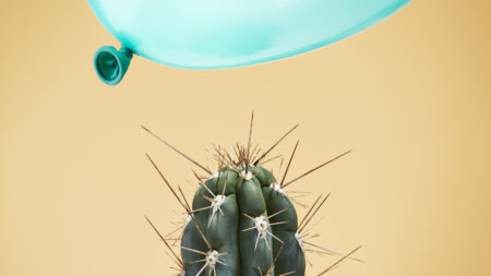 A balloon flying too close to cactus