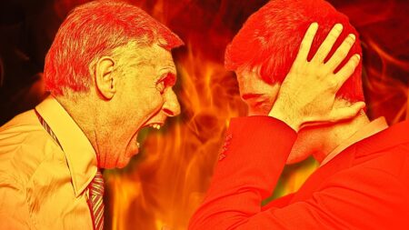 Background of fire with yelling man and scared man to symbolize how to manage difficult real estate clients.