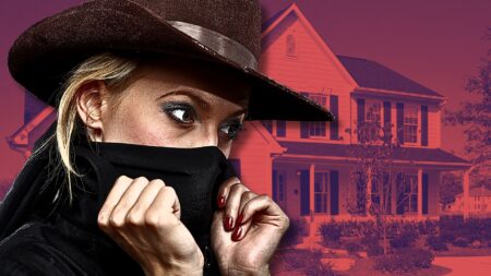 woman in spy gear in front of house to represent don't be a secret agent