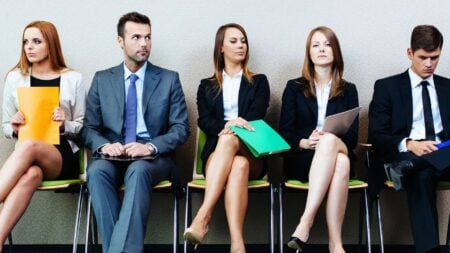 people in line for job interview