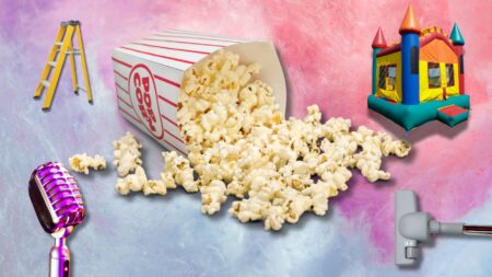 Party supplies, like a ladder, bounce house and popcorn to exemplify this real estate team's VIP club strategy.