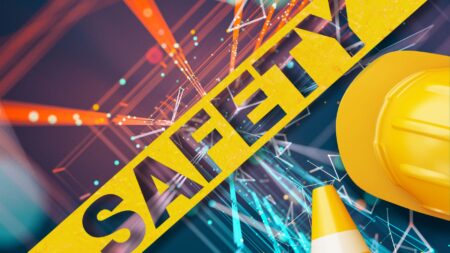 A picture of safety tape and a hard hat to show safety risks for real estate agents.