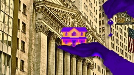 Photo of home in front of stock exchange to convey How real estate agents become wealth advisors