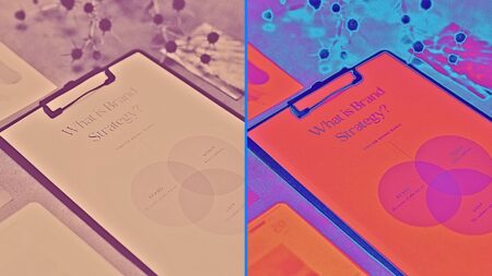 A twinning image of real estate paperwork, one bland and the other colorful, to illustrate a brand transition playbook.