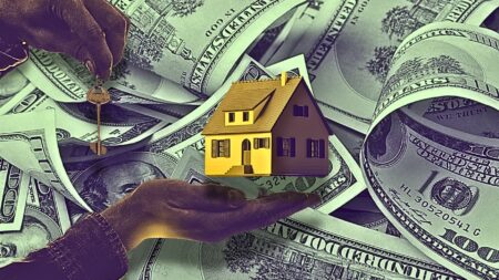 An image of hands holding a house and keys over a background of money to signify questionable real estate industry standards.