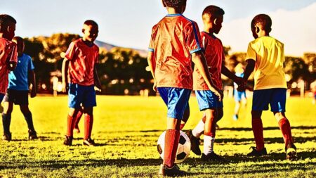 children playing soccer