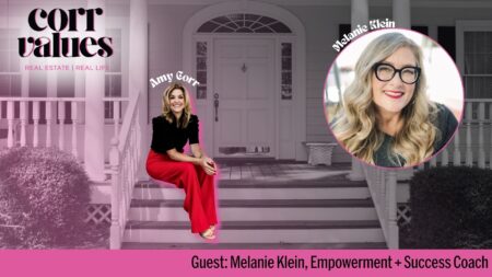 An image of Amy Corr sitting on the steps of a home with a headshot of Melanie Klein to signify the Corr Values podcast and their discussion on future-proofing your business for 2026.